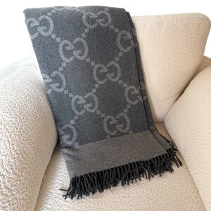 Gucci Charcoal Wool-Cashmere Throw Blanket